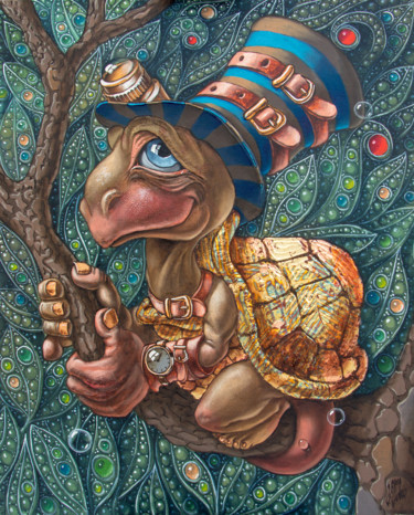Картина под названием "Tree Dwelling Turtle" - Victor Molev, Подлинное произведение искусства, Масло