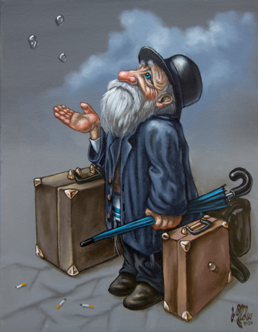 Painting titled "The eternal questio…" by Victor Molev, Original Artwork, Oil Mounted on Wood Stretcher frame