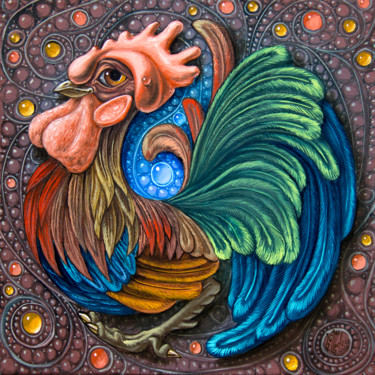 Pintura intitulada "Cockerel" por Victor Molev, Obras de arte originais, Óleo