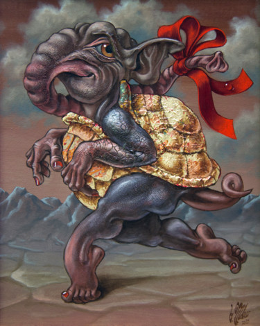 Painting titled "Elephant turtle" by Victor Molev, Original Artwork, Oil