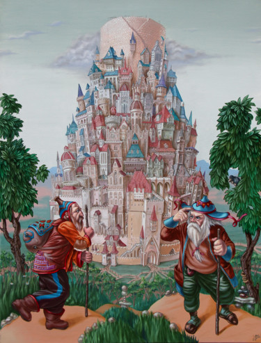 Pintura intitulada "Tower of Babel" por Victor Molev, Obras de arte originais, Óleo