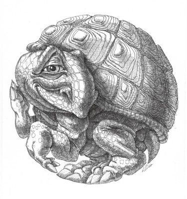 Drawing titled "Little round turtle" by Victor Molev, Original Artwork, Ink