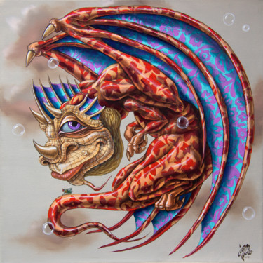 Peinture intitulée "Dragon with Fly" par Victor Molev, Œuvre d'art originale, Huile