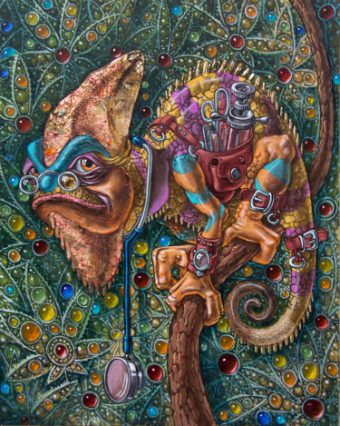 Painting titled "Dr. Chameleon" by Victor Molev, Original Artwork, Oil