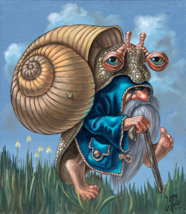 Painting titled "Guiding Snail" by Victor Molev, Original Artwork, Oil