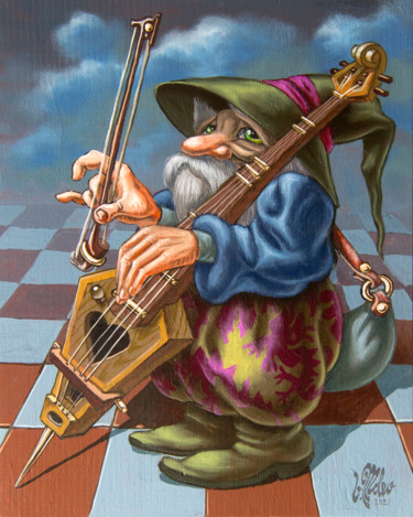 Painting titled "Old Musician. Op.#3…" by Victor Molev, Original Artwork, Oil Mounted on Wood Stretcher frame
