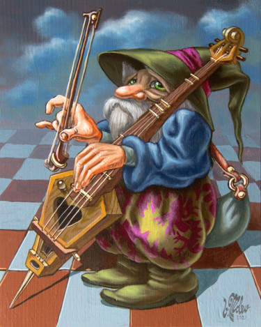 Peinture intitulée "Old Musician. Op.#3…" par Victor Molev, Œuvre d'art originale, Huile Monté sur Châssis en bois