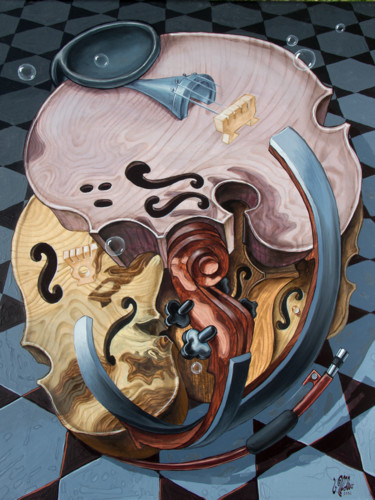 Painting titled ""Einstein's Violin.…" by Victor Molev, Original Artwork, Oil
