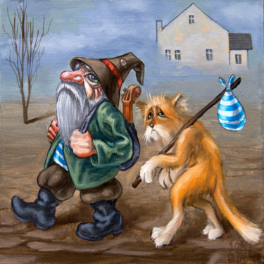 Malerei mit dem Titel "Roadside Strays. Sk…" von Victor Molev, Original-Kunstwerk, Öl Auf Keilrahmen aus Holz montiert