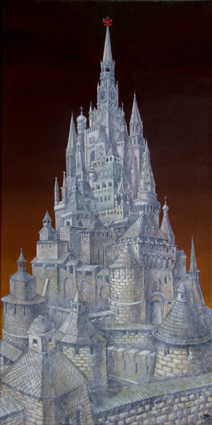 Painting titled "Sugar Kremlin" by Victor Molev, Original Artwork, Oil Mounted on Wood Stretcher frame