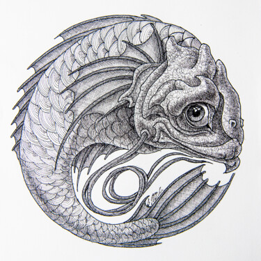 Dibujo titulada "Longwhisker Fish" por Victor Molev, Obra de arte original, Tinta