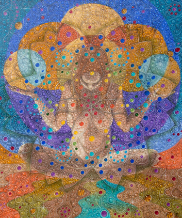 Painting titled "Mandala. op.#2105" by Victor Molev, Original Artwork, Oil Mounted on Wood Stretcher frame