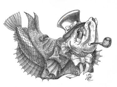 Zeichnungen mit dem Titel "Elegant Fish" von Victor Molev, Original-Kunstwerk, Tinte