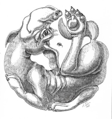 Pintura titulada "Flea Dog" por Victor Molev, Obra de arte original, Tinta