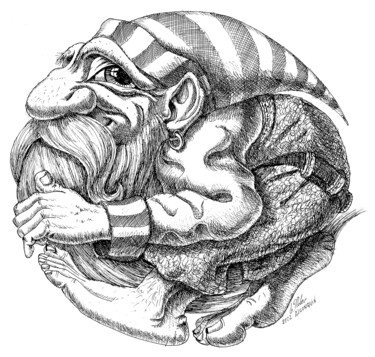 Dessin intitulée "Algonquin Dwarf" par Victor Molev, Œuvre d'art originale, Encre