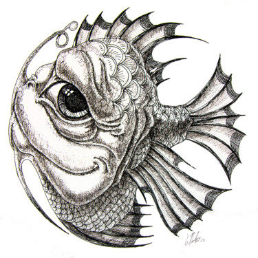Disegno intitolato "Small angler fish" da Victor Molev, Opera d'arte originale, Inchiostro