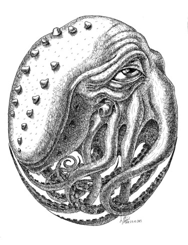 Desenho intitulada "Octopus in an Oval" por Victor Molev, Obras de arte originais, Tinta