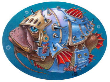 Peinture intitulée "Battle fish" par Victor Molev, Œuvre d'art originale, Huile Monté sur Châssis en bois