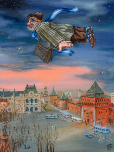 Картина под названием "1990" - Victor Molev, Подлинное произведение искусства, Масло Установлен на Деревянная рама для носил…