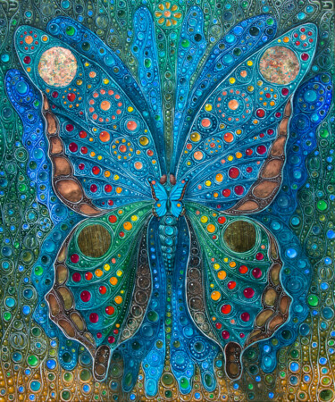 Painting titled "Blue Butterfly Parp…" by Victor Molev, Original Artwork, Oil