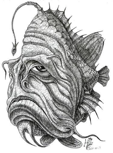 Рисунок под названием "Port Credit fish" - Victor Molev, Подлинное произведение искусства, Чернила