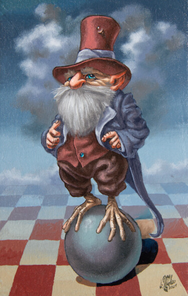 Sculpture titled "The Old Man on the…" by Victor Molev, Original Artwork, Oil Mounted on Wood Panel