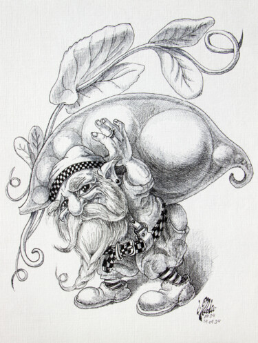 Dibujo titulada "Pea Gnome" por Victor Molev, Obra de arte original, Tinta