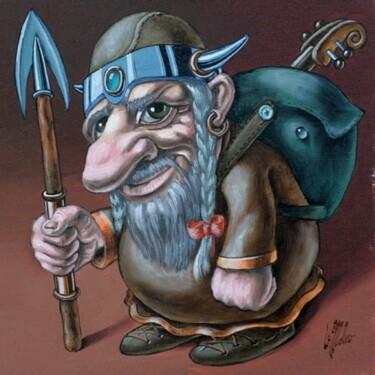Peinture intitulée "The fighting gnome" par Victor Molev, Œuvre d'art originale