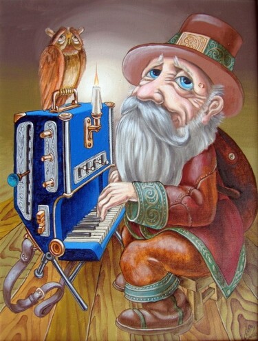 Schilderij getiteld "Blue Grand Piano" door Victor Molev, Origineel Kunstwerk