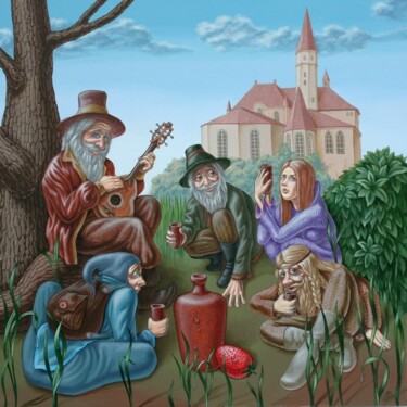Painting titled "Picnic" by Victor Molev, Original Artwork, Oil