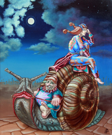 Peinture intitulée "The evening Snail" par Victor Molev, Œuvre d'art originale, Huile