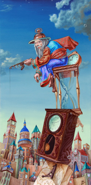 Painting titled "Catcher of Time" by Victor Molev, Original Artwork, Oil