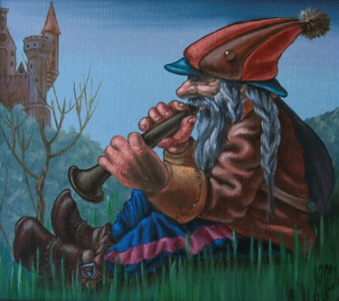 Painting titled "Twilight Piper" by Victor Molev, Original Artwork, Oil