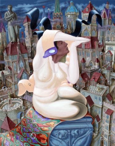 Peinture intitulée "Anna Akhmatova over…" par Victor Molev, Œuvre d'art originale, Huile Monté sur Châssis en bois