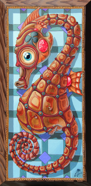 Картина под названием "Seahorse with card…" - Victor Molev, Подлинное произведение искусства