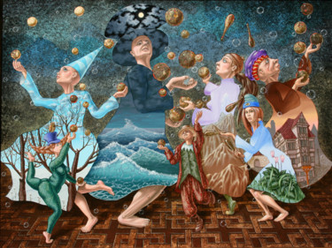Картина под названием "JUGGLERS" - Victor Molev, Подлинное произведение искусства, Масло Установлен на Деревянная рама для н…