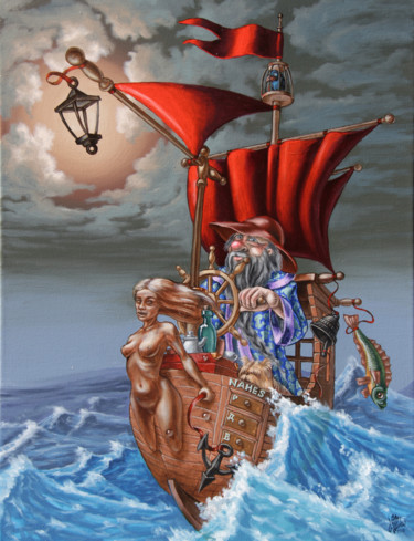 Картина под названием "Yacht "Nahes" - Victor Molev, Подлинное произведение искусства, Другой