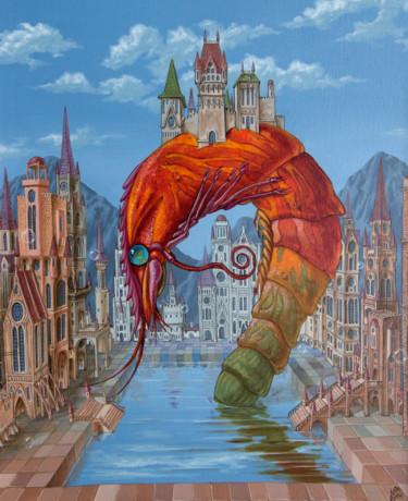 Pittura intitolato "Red Shrimp" da Victor Molev, Opera d'arte originale, Olio