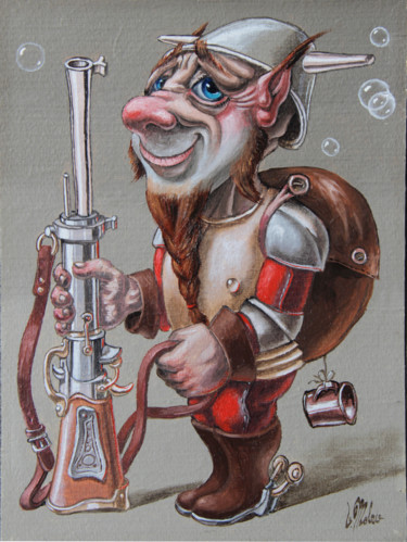 Pintura intitulada "Troll-soldier"" por Victor Molev, Obras de arte originais, Óleo
