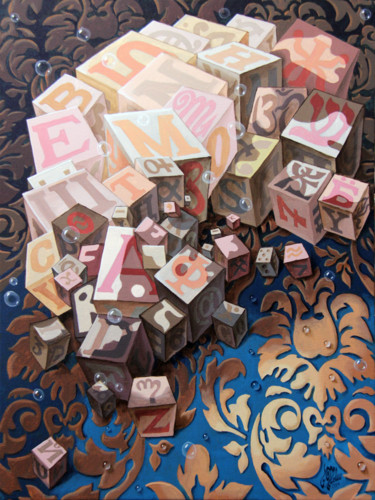 Картина под названием "Einstein (cubes)." - Victor Molev, Подлинное произведение искусства, Масло