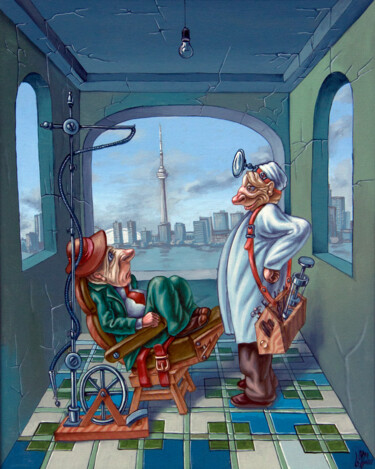 Картина под названием "Dentist." - Victor Molev, Подлинное произведение искусства, Масло Установлен на Деревянная рама для н…