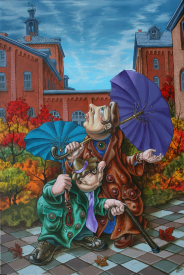 Painting titled "Umbrellas" by Victor Molev, Original Artwork, Oil