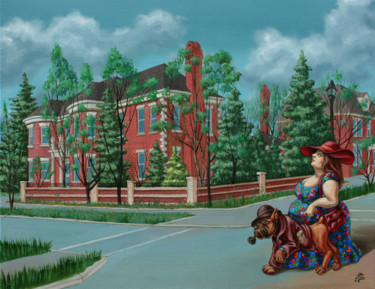 Peinture intitulée "Lady with the dog" par Victor Molev, Œuvre d'art originale, Huile
