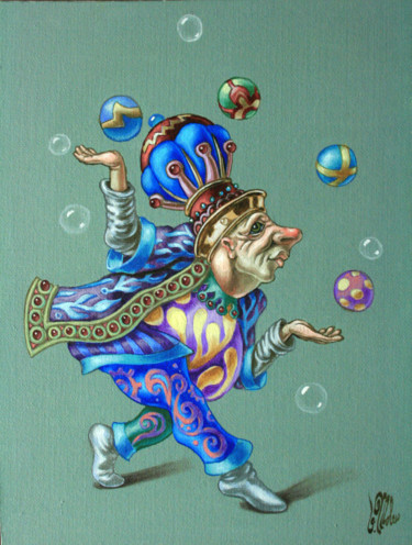 Painting titled "Juggler" by Victor Molev, Original Artwork, Oil