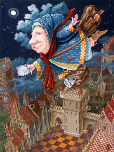 Картина под названием "Postwoman" - Victor Molev, Подлинное произведение искусства, Масло Установлен на Деревянная рама для…