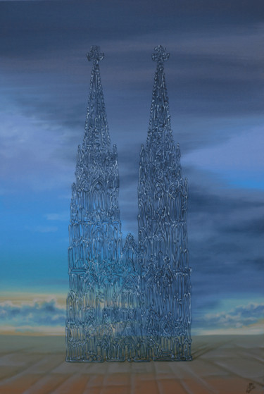 Malarstwo zatytułowany „Cologne Cathedral” autorstwa Victor Molev, Oryginalna praca, Olej Zamontowany na Drewniana rama noszy