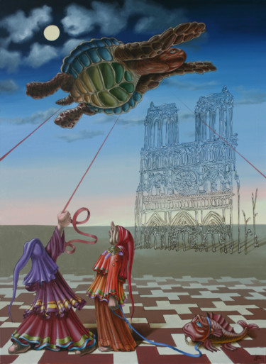 Картина под названием "Catching of a big t…" - Victor Molev, Подлинное произведение искусства, Масло Установлен на Деревянна…