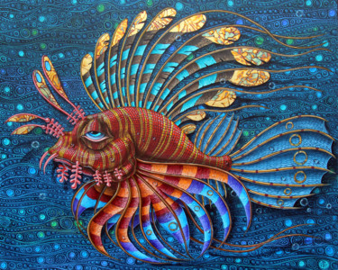 Painting titled "Pterois (Op/#2519)" by Victor Molev, Original Artwork, Oil