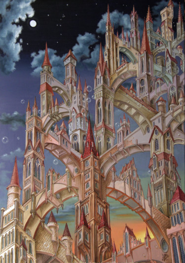 Painting titled "City of wandering t…" by Victor Molev, Original Artwork, Oil