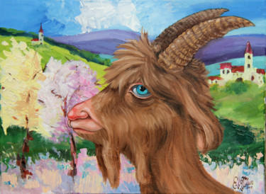 Painting titled "Young Satyr." by Victor Molev, Original Artwork, Oil